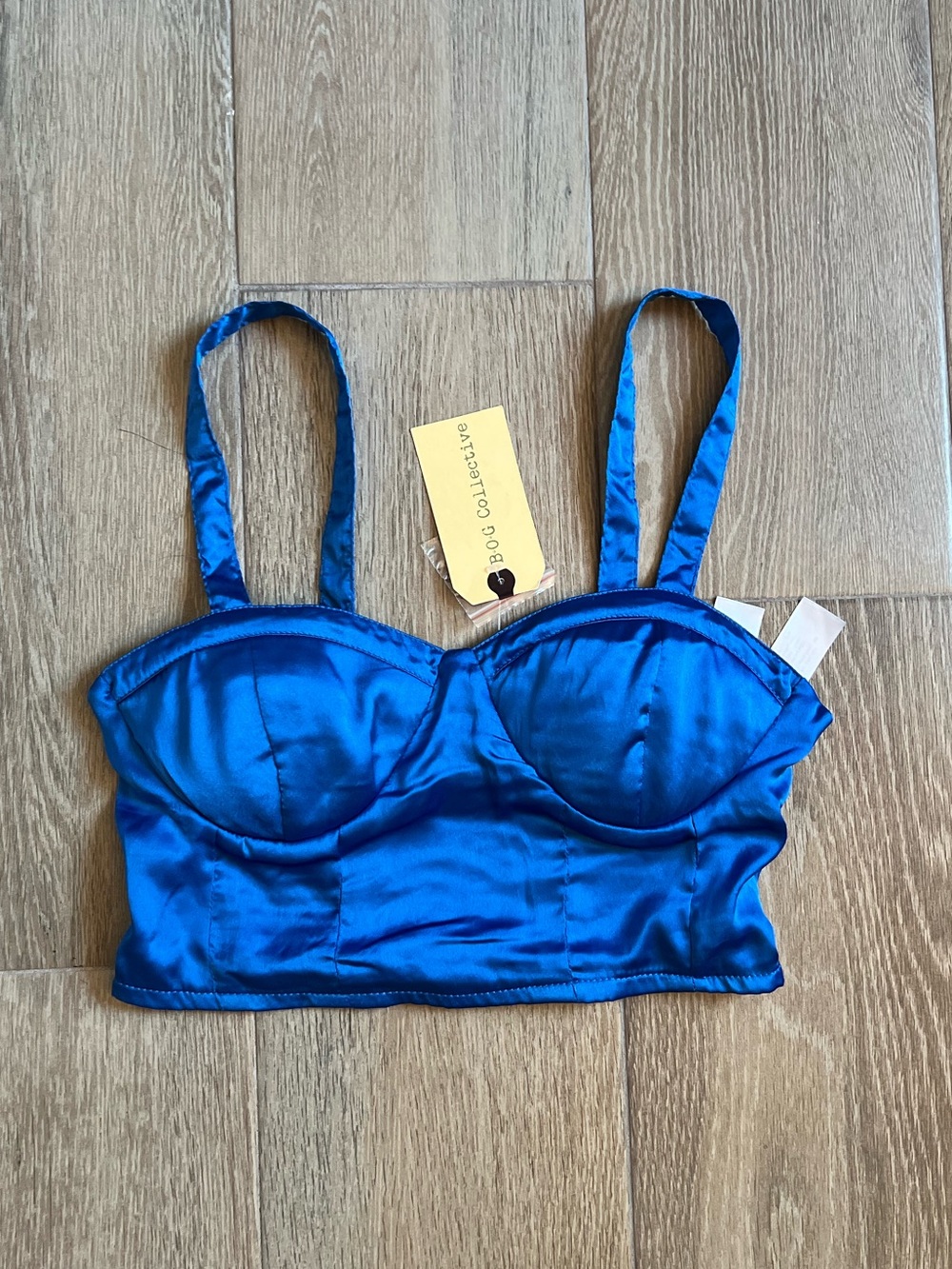 Blue Satin Bralette Crop Top NWT